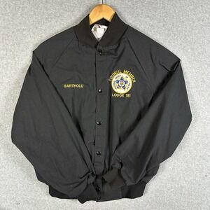 Vtg Jacket Medium Black‎ Canvas Detroit Fraternal Order Of Police Coat USA